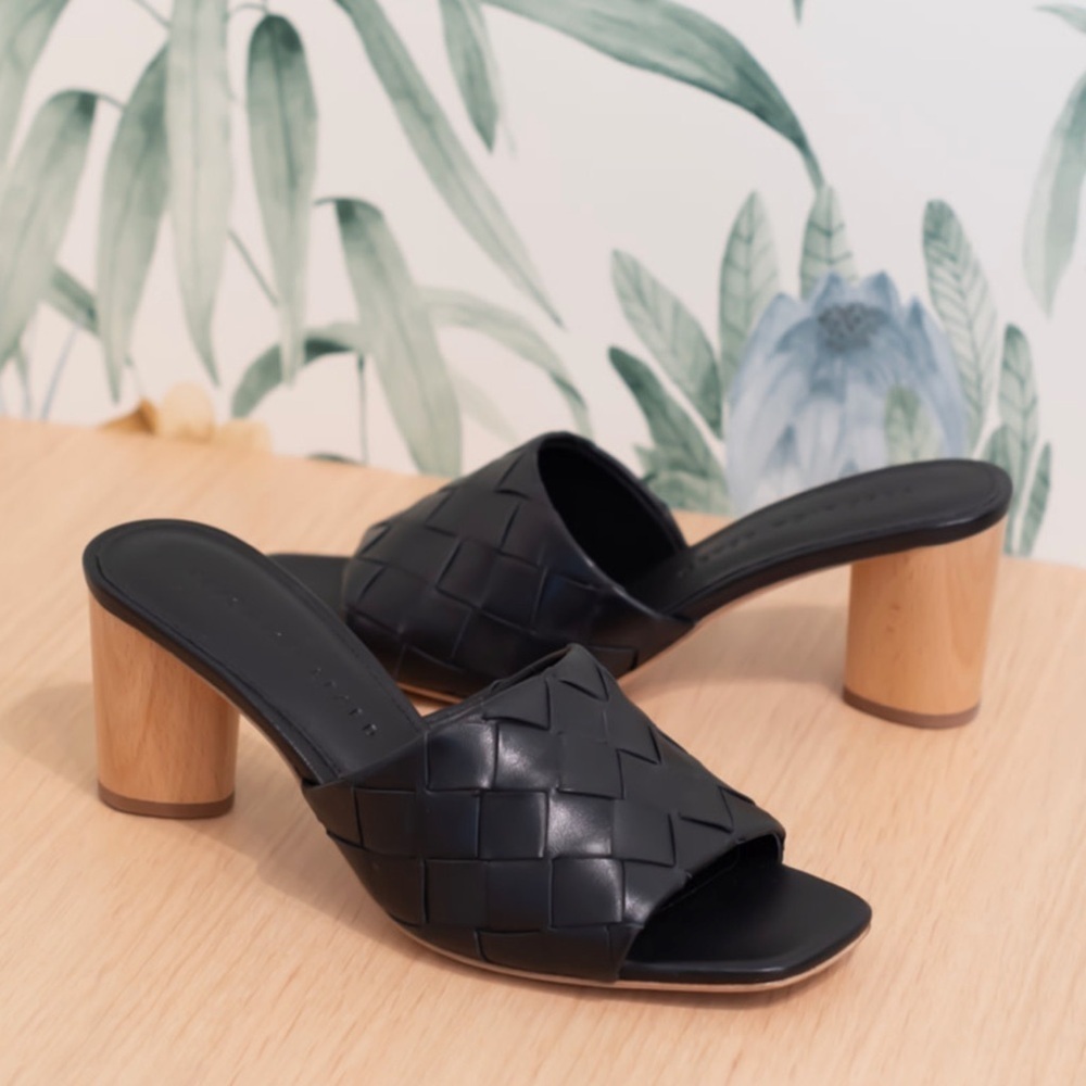 Veronica Beard Kiele Woven Leather‎ Open Toe Mule Black 10.5